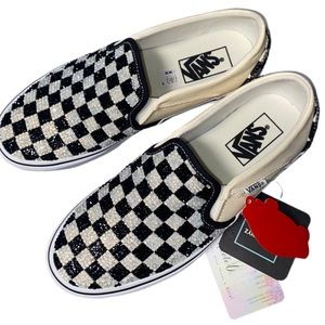 Opal Crystal & Jet Black Checkerboard Slip On Vans All Sizes New With Box